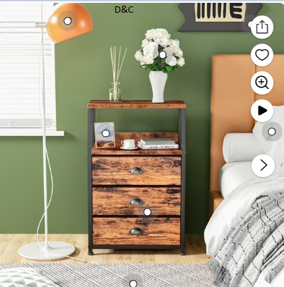 TYDIMOR Night Stand, Small Dresser 3 drawer storage organizer for Bedroom, Brown, Adults