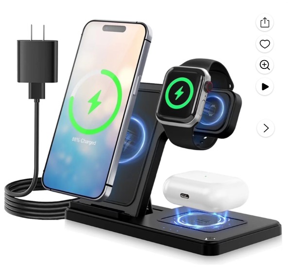 Wireless Charger,15W Wireless Charging Station Compatible with iPhone 17 16 15 14 13 12 11 8 Pro Max Mini Plus X XR XS Max SE Plus,for iWatch 10 9 8 7 6 5 4 3 2 SE Ultra,for AirPods 4 3 2