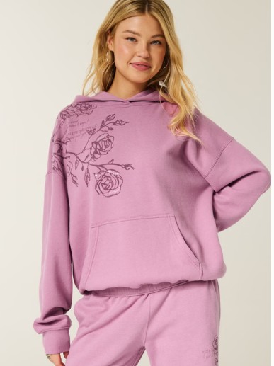 Hollister Feel Good Oversized Sparkle Logo Graphic Hoodie