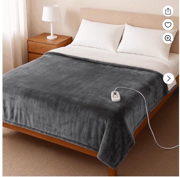 CONCETTA Heated Blanket Throw, ETL Certificated Heating Electric Blanket with 10 Heat Levels, Machine Washable Winter Warmer with Over-Heat Protection, 50″x60″, Grey