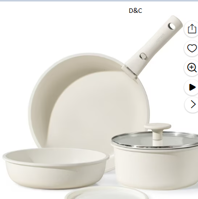 Carote 6 Pcs Nonstick Pots and Pans, Cookware Set with Detachable Handle, Oven Safe, Stackable Kitchen Cookware, White