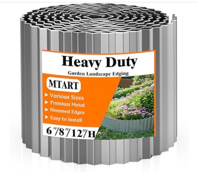 Metal Garden Edging for Landscaping, Sturdy Corrugated Edging Border for DIY Flower Bed, Lawn and Landscape Edging (Silver, 6″×20Ft)