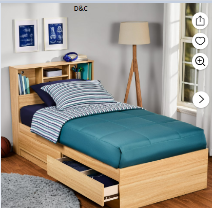 Your Zone Easy to Assemble Storage Bed with Bookcase Headboard, Twin, Natural Teak Finish