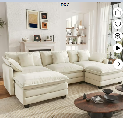 BedLuxury 111.5” Modular Sectional Sofa with Movable Ottomans, U Shaped Cloud Couch for Living Room, 3-Seat, Beige