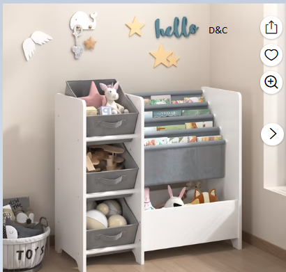 Jopath Kids Bookcase & Toy Storage Organizer, Multifunctional 4 Tier Bookshelf with 3 Collapsible Fabric Drawers for Living Room,Playroom,White