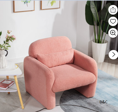 Jopath Teddy Fleece Single Sofa Chair with Arms and Pillow, Accent Chair for Living Room Bedroom Reading Pink