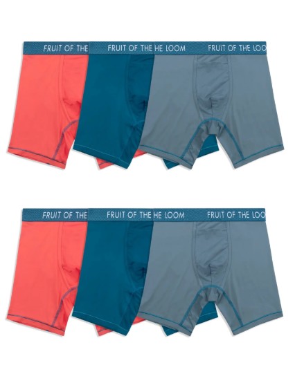 Fruit of the Loom Men’s Performance Boxer Briefs – Cooling Mesh Zones, Quick Dry, Odor Control, 6-Pack Value Bundle