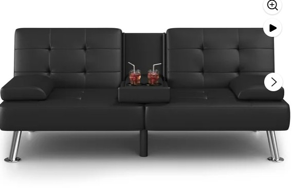 Homall Futon Sofa Bed Faux Leather Couch Modern Convertible Folding Recliner with 2 Cup Holders
