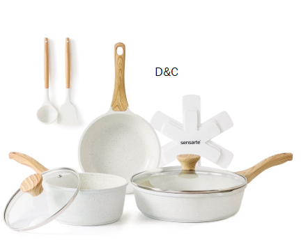 SENSARTE Ceramic Nonstick Pots and Pans Set, 10Pcs Healthy Non Stick Cookware Set with Pots Protectors, Induction Kitchen Cookware Sets White