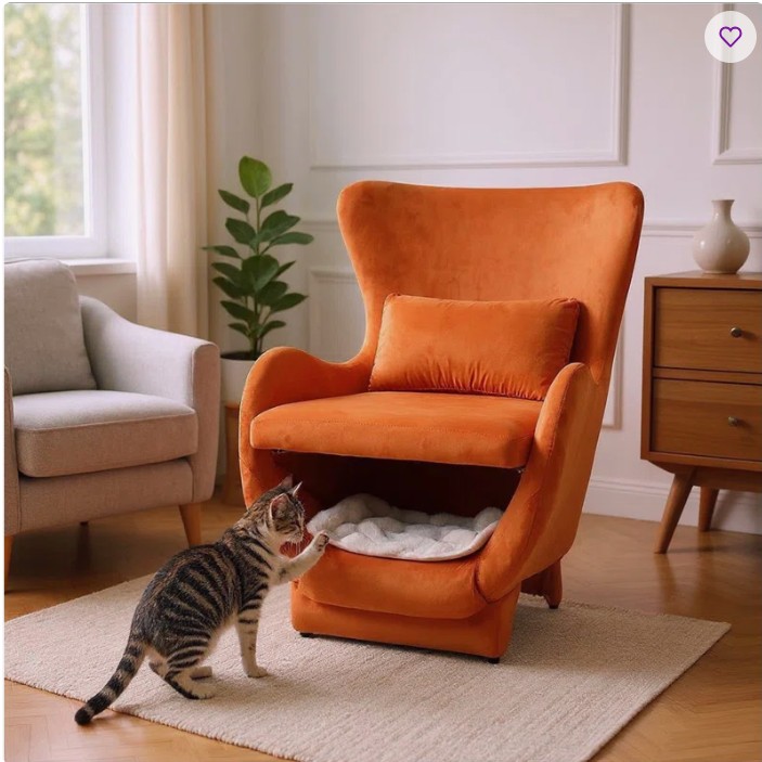 Furniture Style 2 In 1 Pet Friendly Modern Velvet Lounge Chair, Upholstered Back Accent Chair Leisure Single Sofa Chair For Living Room Office