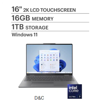 Lenovo – Yoga 7i 2-in-1 16″ 2K Touchscreen Laptop – Intel Core Ultra 7 155U 2023 – 16GB Memory – 1TB SSD – Storm Grey