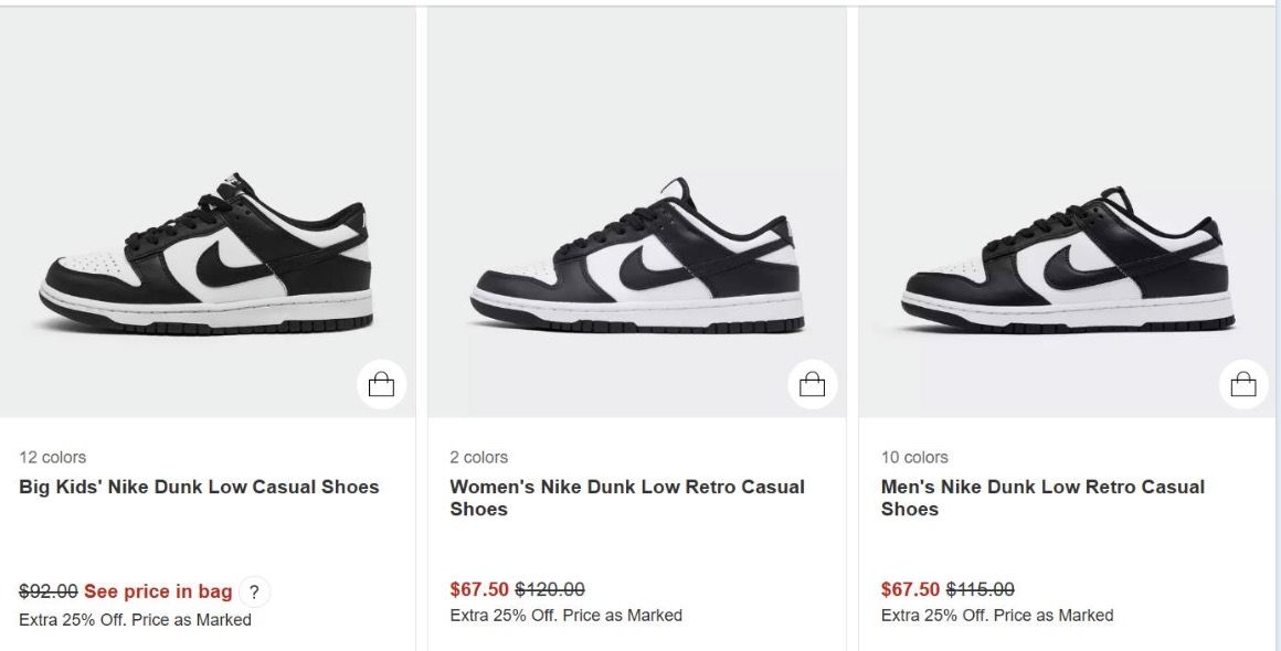 The Panda Dunks are marked down to$52 (Reg. $120)