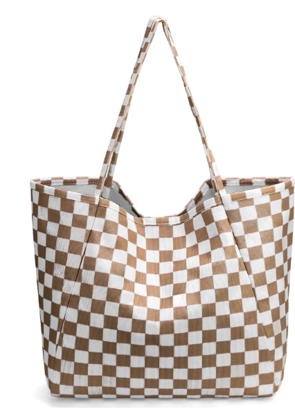 Gocvo Corduroy Tote Bag, Extra Large Tote Bag for Women, Soft and Lightweight Lady Handbags for Travel Work Everyday(Brown Grid)