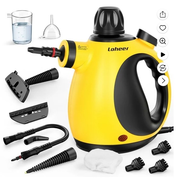 Loheer Pressurized Handheld Steam Cleaner for Home, 1200W Multi-Surface Steamer, 12.8oz Natural Steamer for Cleaning Car, Bathroom, Shower, Upholstery, Grout, Window, Grease