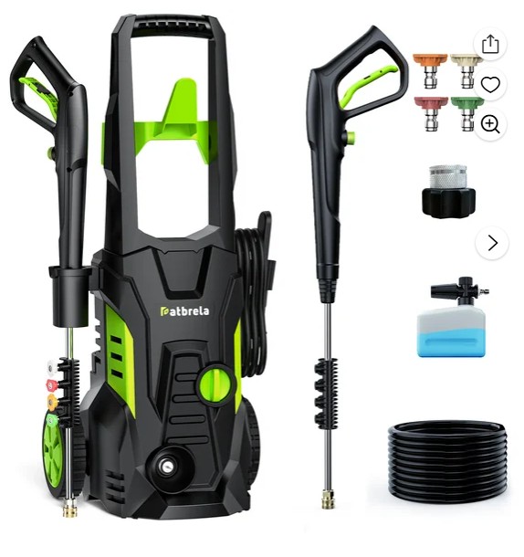 1800W Electric Pressure Washer, 5000PSI Max 3.0 GPM with 4 Nozzles, Portable High Pressure Cleaning Machine Washer with 25FT Cord, 23FT Hose, for Cars, Driveways, Fences, Patios – Green