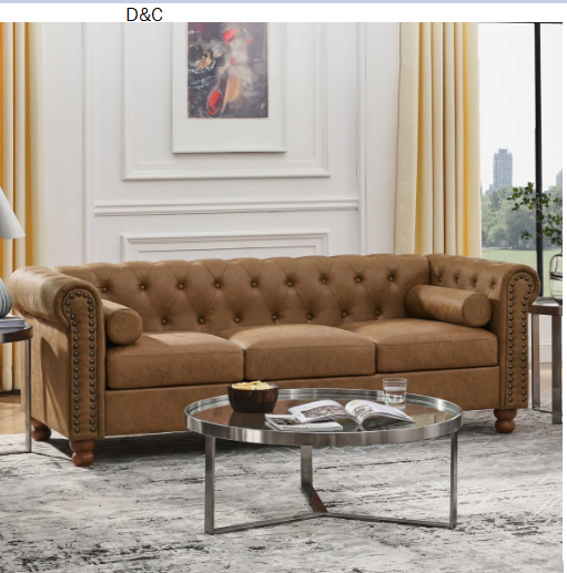 Jhosep 80” Faux Leather Sofa, Nailhead Tufted Couch With Pillows