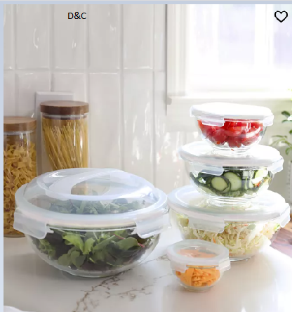 5-Piece Glass Food Storage Bowl Set
