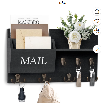 Key Holder for Wall, BUSATIA Mail Organizer Wall Mount with Double Key Hook and Mail Holder