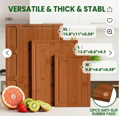 Kikcoin Cutting Board, 3-Piece Extra Large Bamboo Chopping Boards for Kitchen