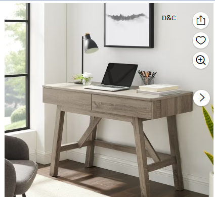 Linon Myrtis 2-Drawer Desk, 47″ Wide, Gray Finish