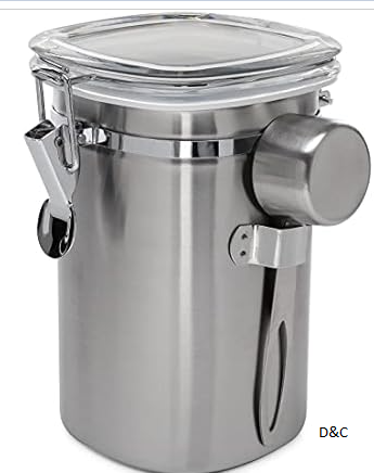 ChefWave Durable Stainless Steel Coffee Canister with Measuring Spoon,Convenient Spoon Holder and Secure Locking Mechanism – Keeps coffee fresh for longer