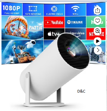 Mini Projector 1080P 4K Support, Portable Home Video Projector Smart Compatible for Laptop, PC, Smartphone