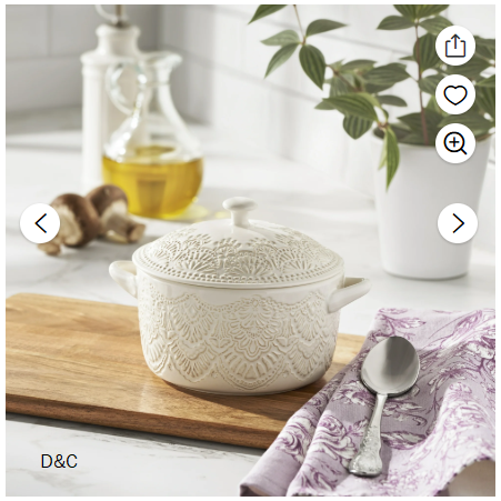 The Pioneer Woman 1QT Cocotte Casserole Baking Dish with Lid, Stoneware, Vintage Lace, Linen