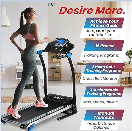 SereneLife Portable Foldable Treadmill with Remote Control, 8.7 MPH Smart Speed Control, Treadmills For Home