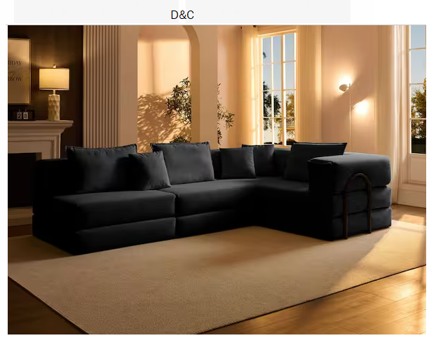 118.2 in. Corduroy Fabric Upholstered L Shaped DIY Combination Sectional Sofa in. Black