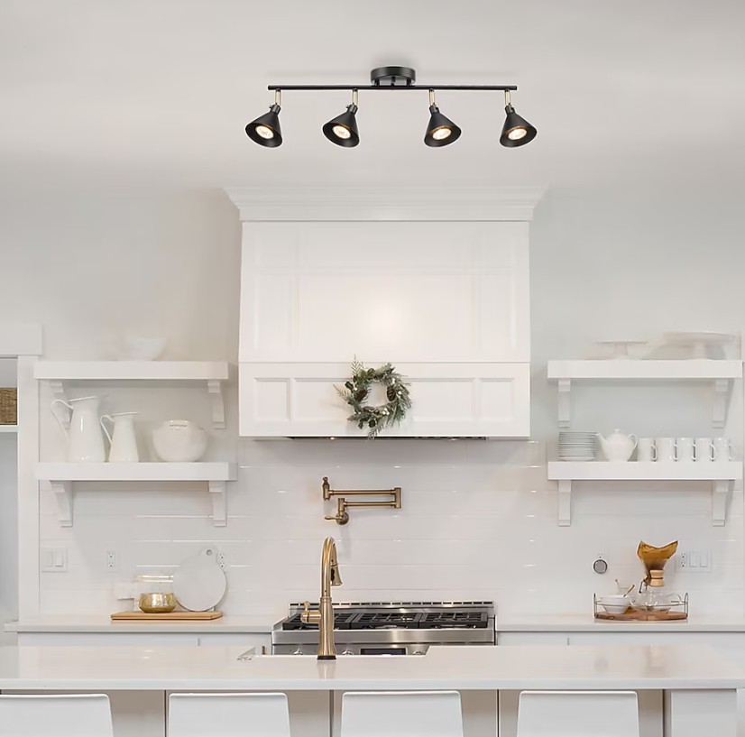 Globe Electric 26-in 4 -Light Matte Black dimmable GU10 pin base Vintage Linear Track Lighting Kit with Roundback Pivoting Heads