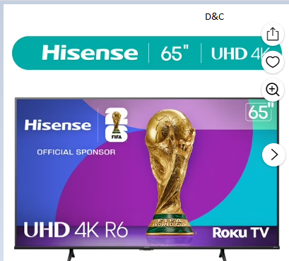 Hisense 65″ Class 4K UHD LCD Roku Smart TV HDR R6 Series 65R6E4