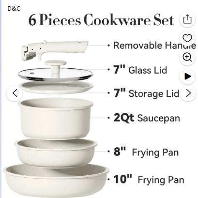 Carote 6 Pcs Nonstick Pots and Pans, Cookware Set