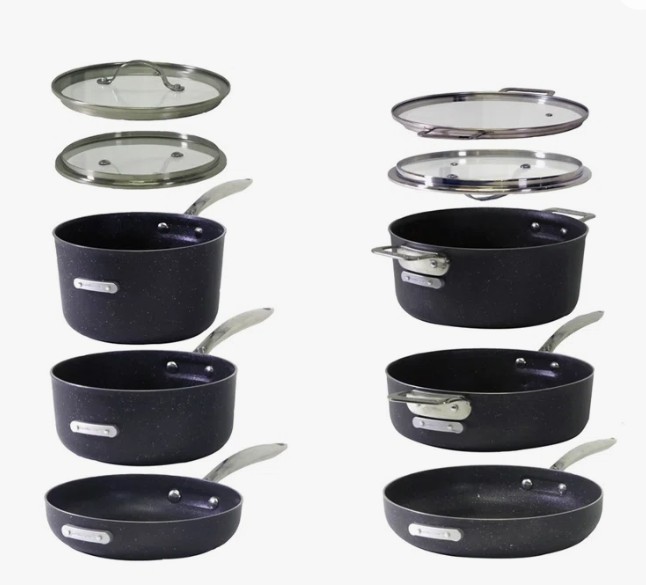 Granitestone Stackable Space Saving 10 Piece Aluminum Non Stick Cookware Set, Oven & Dishwasher Safe
