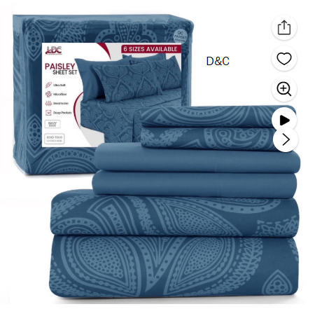 Lux Decor King Bed Sheet Set, Ultra Soft 6 Piece Microfiber Sheets Set – Navy Blue