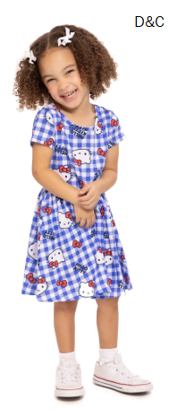 Hello Kitty Toddler Girls Allover Print Dress with Short Sleeves, Sizes 12M-5T