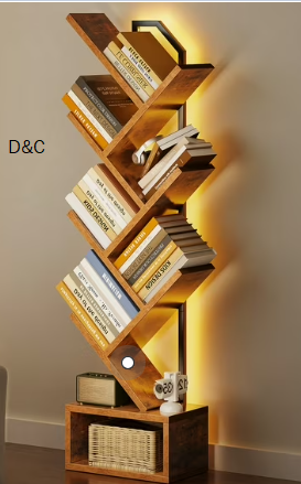 Casacomoda 6 Tier Tree Bookshelf, Bookcase with LED Lights, Display Floor Standing Storage Shelf,