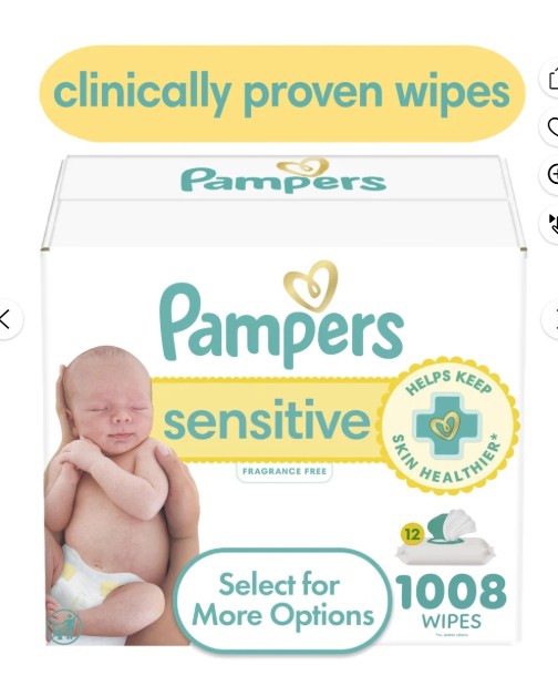 Pampers Sensitive Baby Wipes Unscented, 12 Pack, 1008 Total Count (Select for More Options)