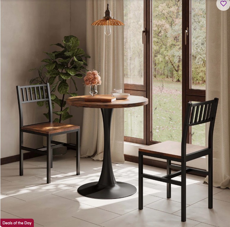 3-Piece Round Dining Table Set, Industrial Style Small Kitchen Table And Chairs For 2