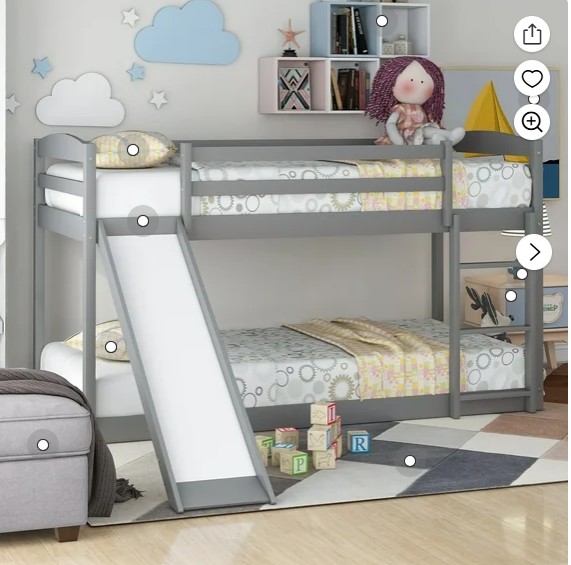 Euroco Solid Wood Twin over Twin Bunk Bed with Slide and Ladder for Kids Teens, 400lbs Weight Capacity, Safety Rails and Easy Assemble, Gray