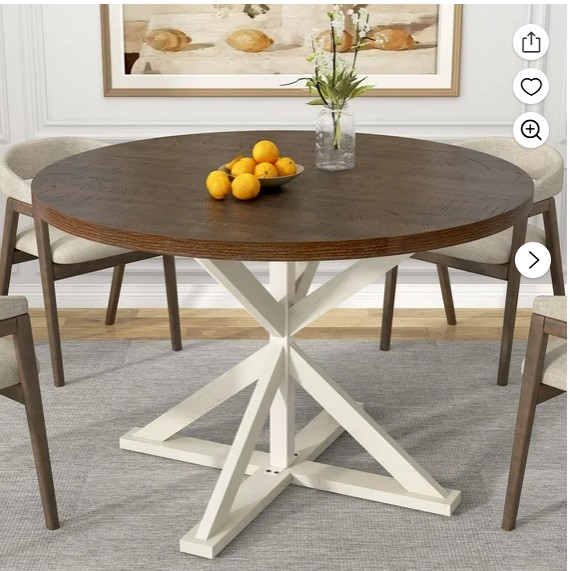 47″ Round Dining Table for 4-6 People, Modern Farmhouse Kitchen Table with Waterproof Thickened Tabletop, Sturdy X-Shaped Metal Wood Base for Dining Room, Small Spaces