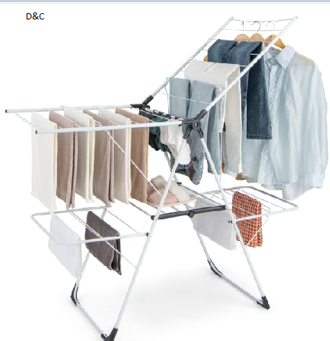 Costway Foldable Clothes Drying Rack 2-level Laundry Drying Rack w/ Adjustable Wings & Useful Clips Stable A-shaped Stainless Steel Frame