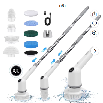SZRSTH Electric Spin Scrubber, 450RPM Cordless Power Scrubber with Adjustable Handle 8 Heads Shower Cleaning Brush for Bathroom Floor
