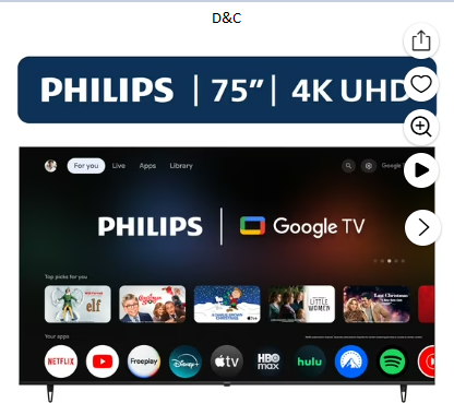 Philips 75″ Class 4K Ultra HD (2160p) Google Smart LED TV (75PUL7552/F7)