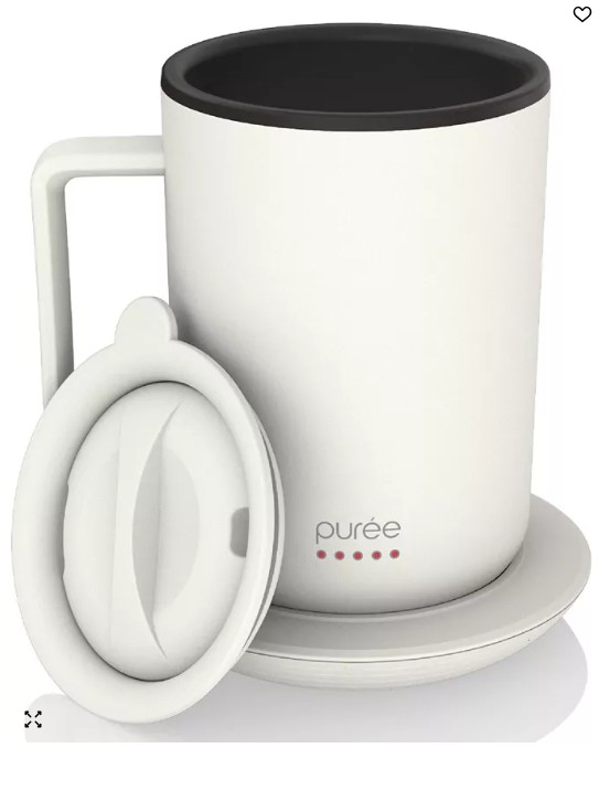 Puree Warming Coffee Mug, 12 oz. Stainless Steel Coffee Mug with Mug Warmer Coaster and Lid