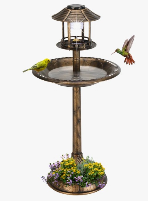 Hiles Polypropylene Birdbath with Solar Light