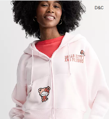 Juniors’ Hello Kitty & Friends Long Sleeve Crop Zip Hoodie