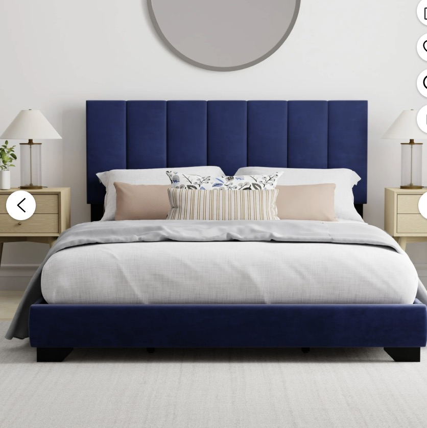 Reece Channel Stitched Upholstered Queen Bed — Sapphire Blue