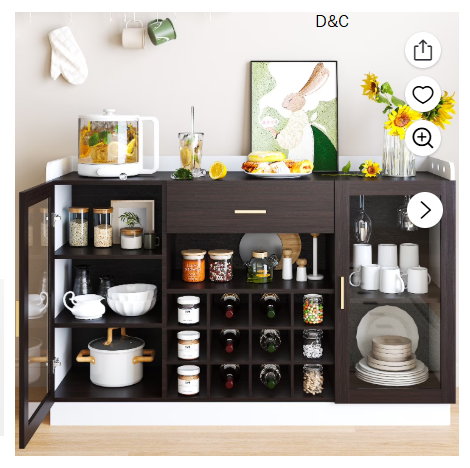 Modern Sideboard Buffet with Wine Racks & Storage, 55 ” Large Coffee Bar Cabinet with Glass Doors and Shelves for Dining Room, White