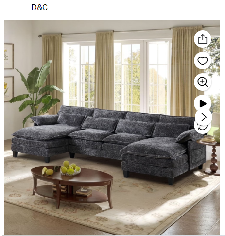 JONPONY 109″ Modular Sectional Sofa,Boucle Couch Set,U-Shaped Sleeper Sofa for Living Room,Grey