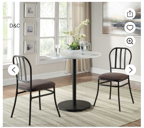 Mainstays 3-Piece Marble Table Top Indoor Dining Bistro Set, Black and Gray